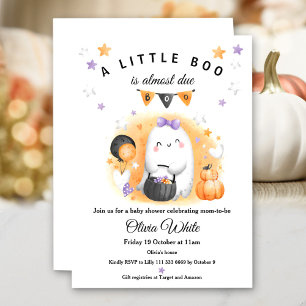 Halloween Orange Little Boo Ghost Girl Shower Inbjudningar