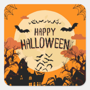 Halloween Orange Modern Lycklig Fyrkantigt Klistermärke