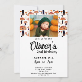 Halloween Orange Mushroom Fall Photo Birthday Inbjudningar