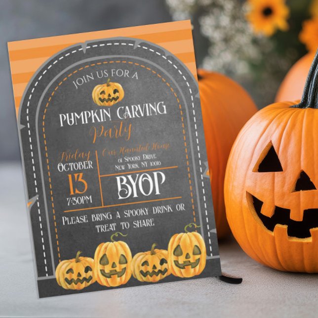 Halloween Orange och Black Pumpkin Carving Inbjudningar (Skapare uppladdad)