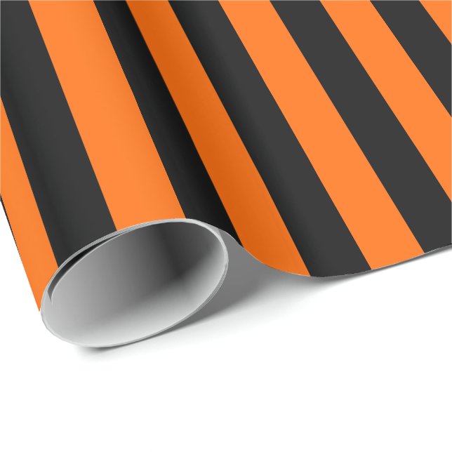 Halloween Orange och Svart Randig Presentpapper (Rullad Hörn)