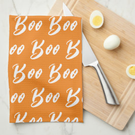 Halloween Orange och Vit boo textmönster Kökshandduk