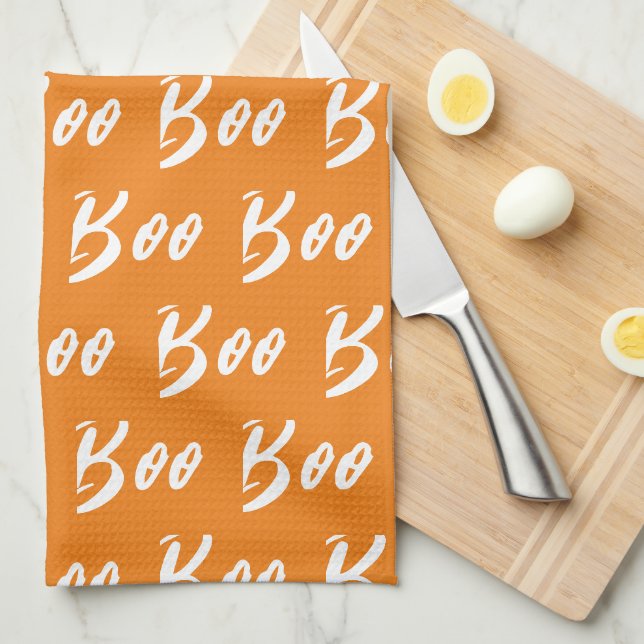 Halloween Orange och Vit boo textmönster Kökshandduk (Vikt i Fjärdedel)