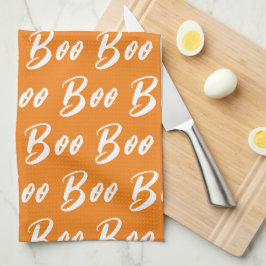 Halloween Orange och White Bo Text mönster Kökshandduk