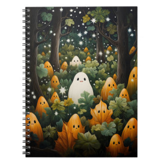 Halloween Orange och White Ghost i skogen Anteckningsbok