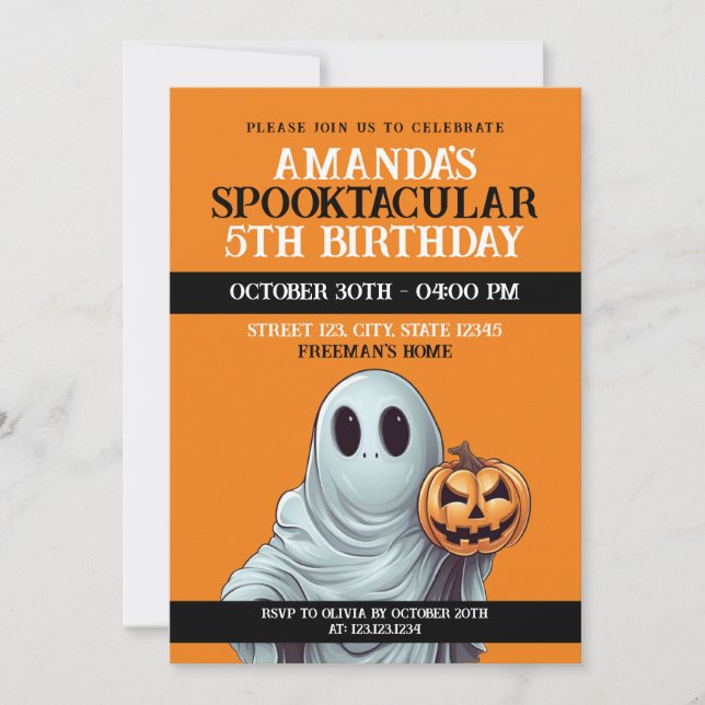 Halloween Orange och White Pumpkin Ghost Birthday Inbjudningar (Framsida)