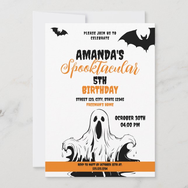 Halloween Orange och White Scary Ghost Birthday Inbjudningar (Framsida)
