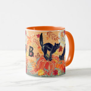 Halloween Orange Pumpkin Black Cat Fall Anpassning Mugg