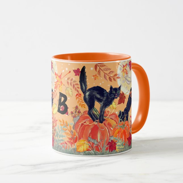 Halloween Orange Pumpkin Black Cat Fall Anpassning Mugg (Framsida höger)