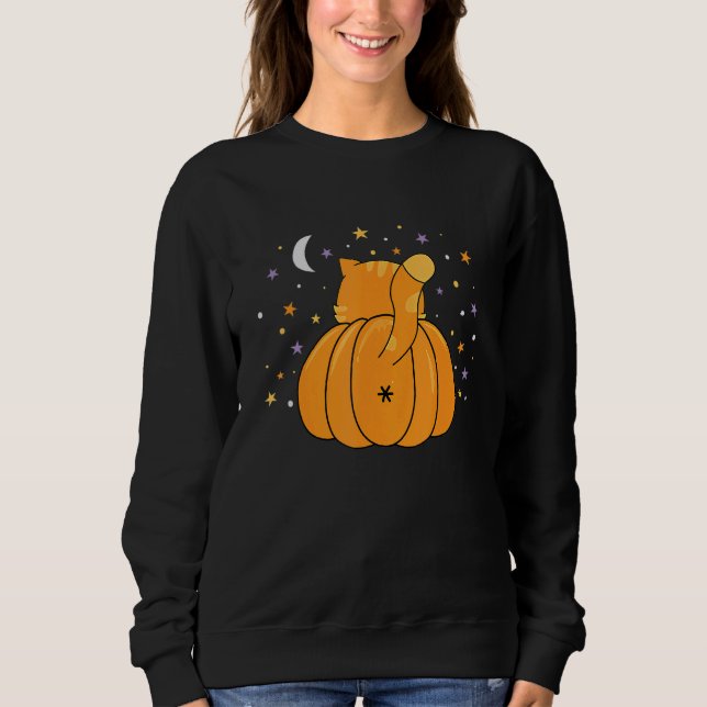 Halloween Orange Pumpkin Cat Butt For Cat T Shirt (Framsida)