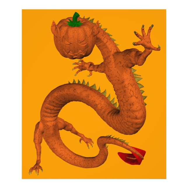 Halloween Orange Pumpkin Dragon Fototryck (Framsidan)