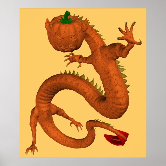 Halloween Orange Pumpkin Dragon Poster (Framsidan)