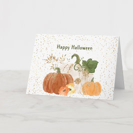 Halloween Orange Pumpkin Guld Blommigt Kort