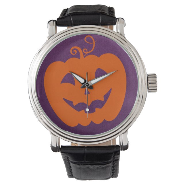 Halloween Orange Pumpkin på Lila Background Armbandsur (Framsida)