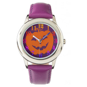 Halloween Orange Pumpkin på Lila Background Armbandsur