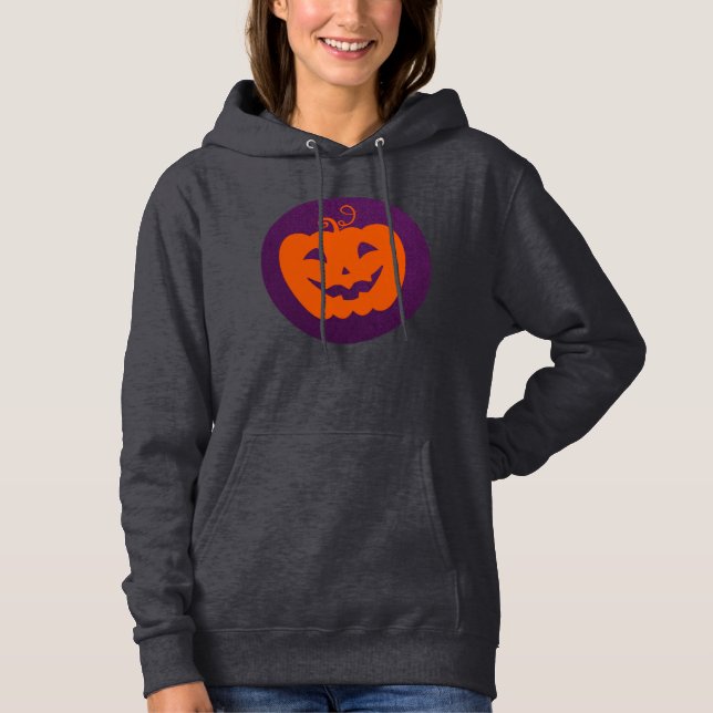 Halloween Orange Pumpkin på Lila Background T Shirt (Framsida)