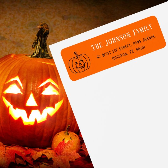 Halloween Orange Pumpkin Party Mail Returadress Etikett (Halloween Orange Pumpkin Party Mail Return Address Label)