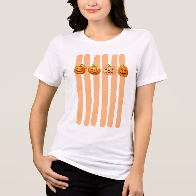 Halloween Orange Ränder Jack O Lanterns  T Shirt (Framsida)