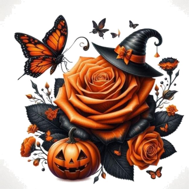 Halloween Orange Ros Häxa Hatt Pumpa Tygkasse (Skapare uppladdad)