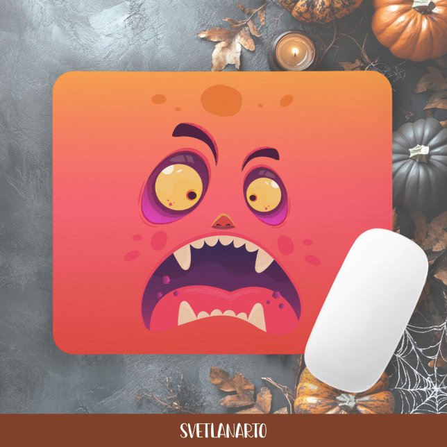 Halloween Orange Shocked Monster Mousepad Musmatta (Frontal view)