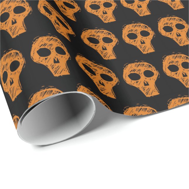 Halloween Orange Skull Mönster Black Presentpapper (Rullad Hörn)