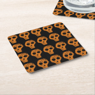 Halloween Orange Skull Mönster Underlägg Papper Kvadrat