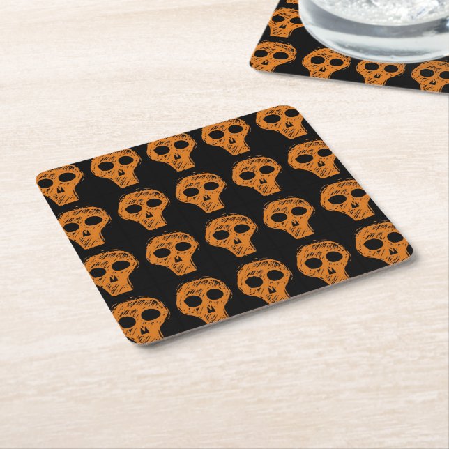 Halloween Orange Skull Mönster Underlägg Papper Kvadrat (Vinklad)