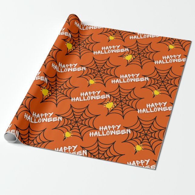 Halloween Orange Spindelnät Presentpapper (Utrullad)