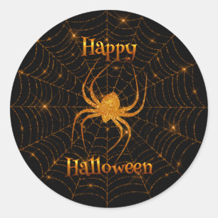 Halloween - Orange Spindelnät Round Sticker Runt Klistermärke