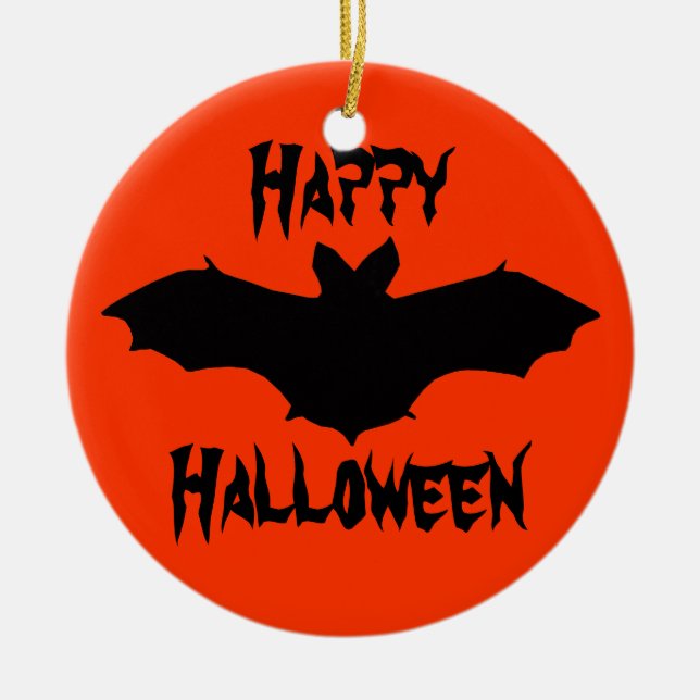 Halloween Orange Svart Fladdermus Ornament (Framsidan)