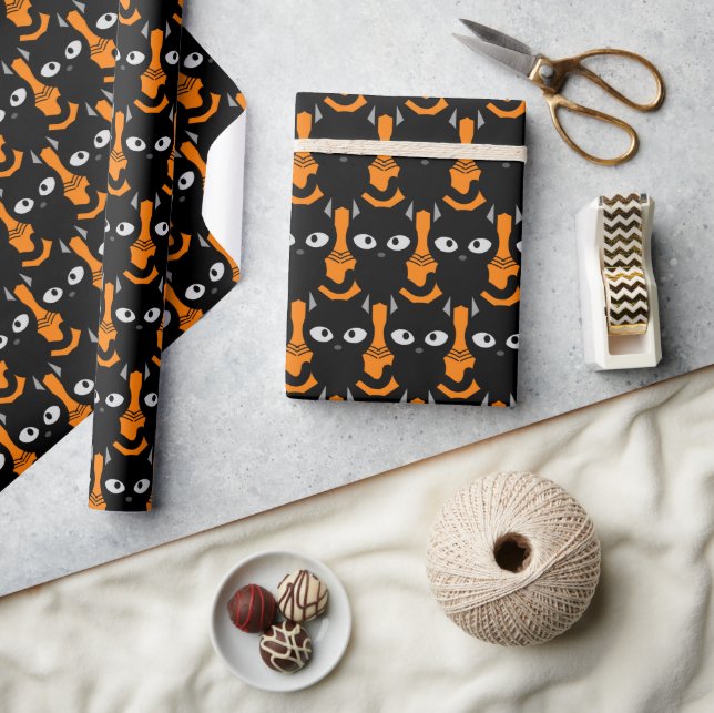 Halloween Orange Svart Katt Decoupage eller Presentpapper (Hantverk)