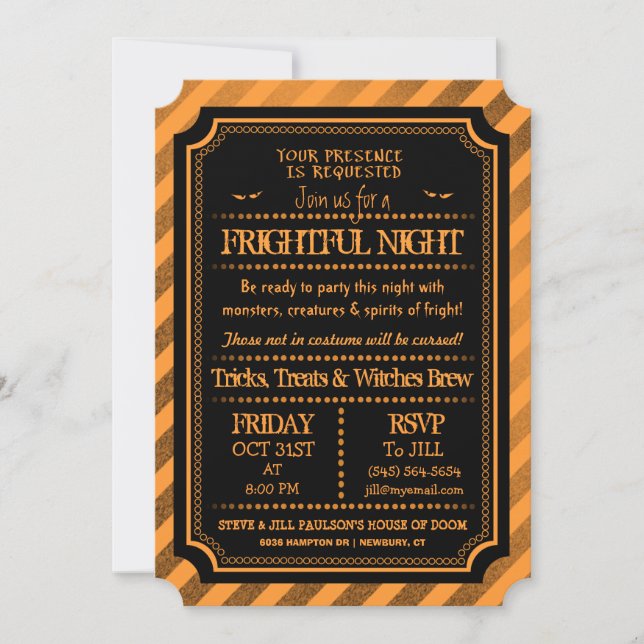 Halloween orange & svart spöklik hiskelig natt inbjudningar (Framsida)
