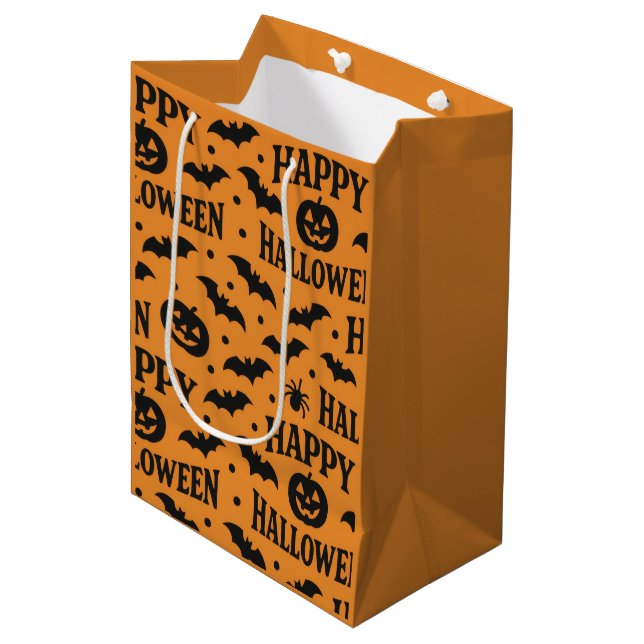 Halloween Orange & Svarta Jack-O-Lyktor Fladdermös (Framsidan Vinklad)