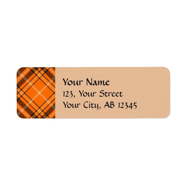 Halloween Orange Tartan Returadress Etikett (Framsidan)