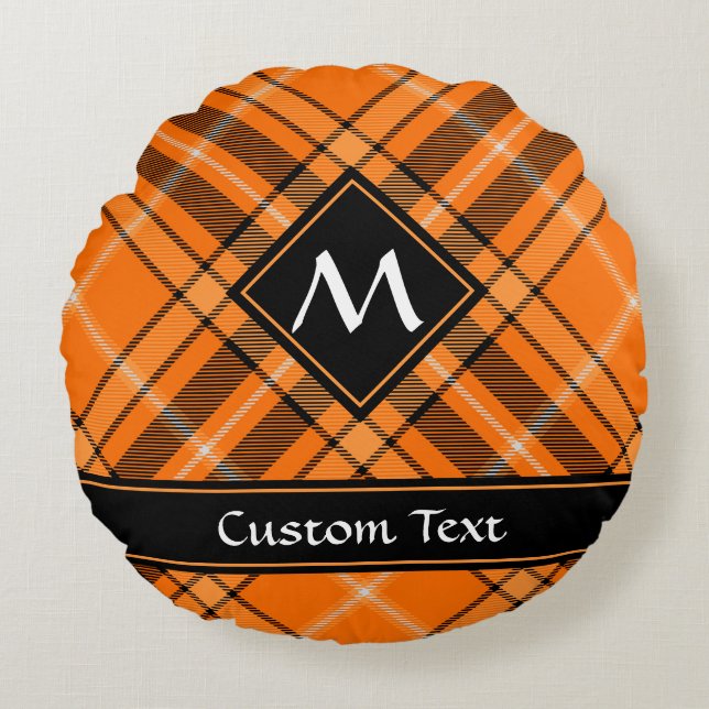 Halloween Orange Tartan Rund Kudde (Framsidan)