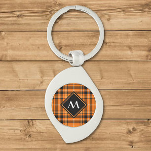 Halloween Orange Tartan Swirl Silverfärgad Nyckelring