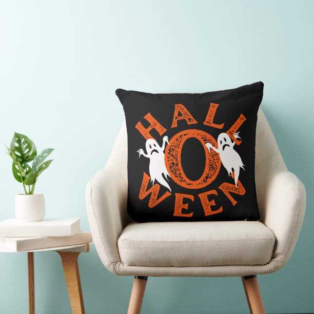 Halloween Orange Typografi Spöken Kudde (Stol)