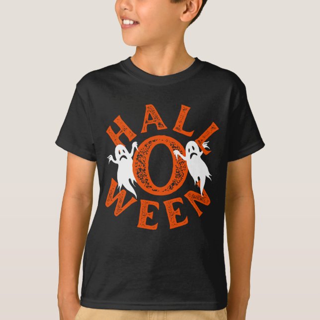 Halloween Orange Typografi Spöken T Shirt (Framsida)