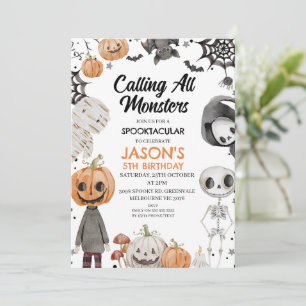 Halloween-Orangen kallar alla monster Birthday Inbjudningar