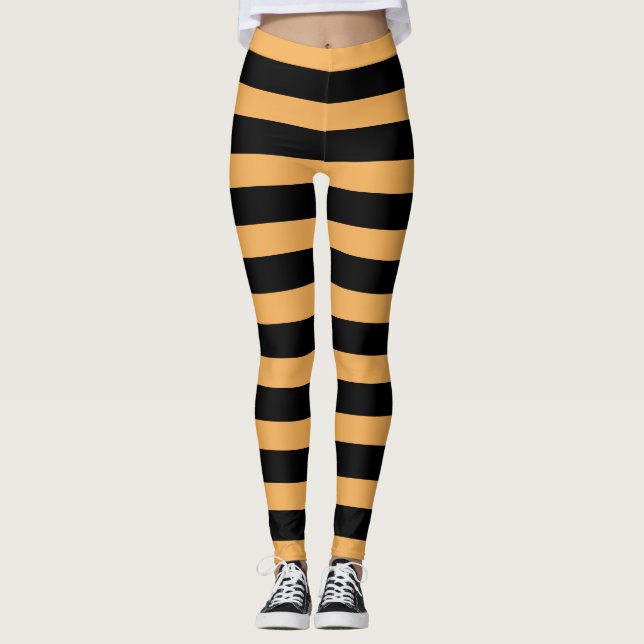 Halloween-orangens svarta remsa leggings (Framsida)