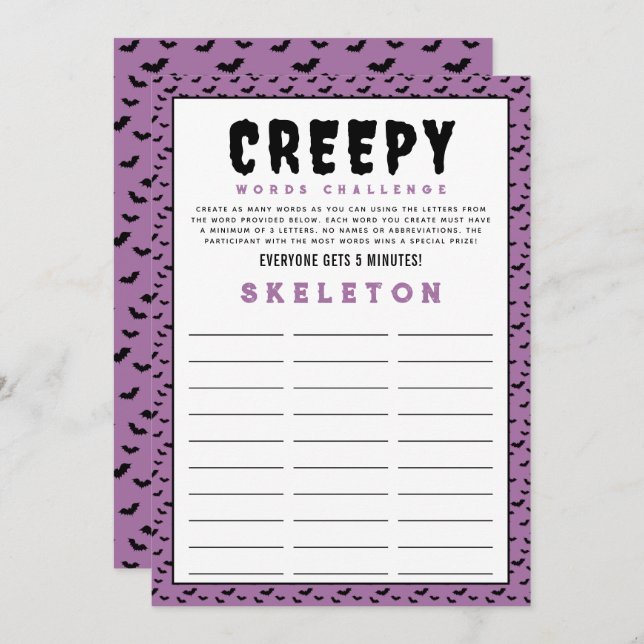 Halloween Ord Challenge Game | Spel i Ord (Fram/baksida)