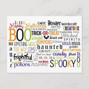 Halloween-ord Kul Typografi Postkort Kort