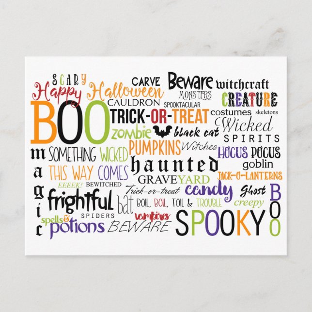 Halloween-ord Rolig typografi vykort Kort (Framsida)
