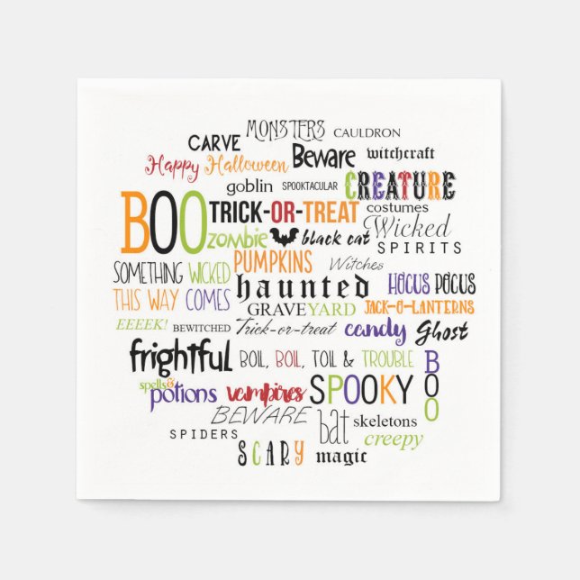 Halloween-ord Typografi Rolig fest servetter (Framsidan)
