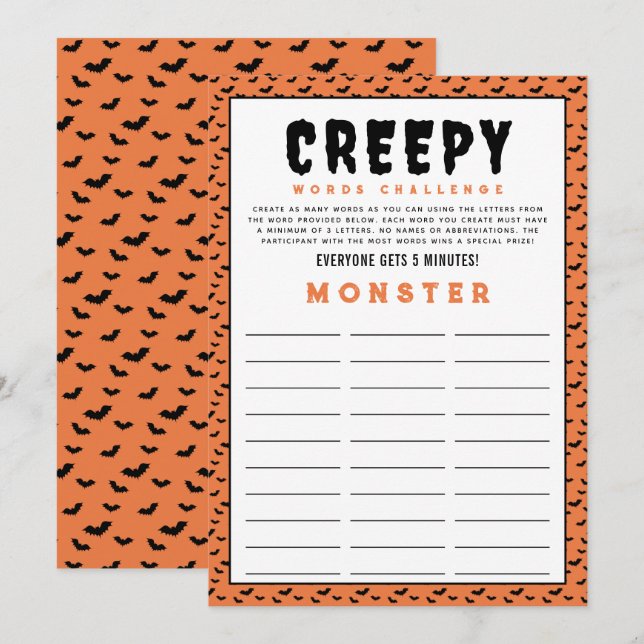 Halloween Ord Utmaning Spel | Ordspel (Fram/baksida)