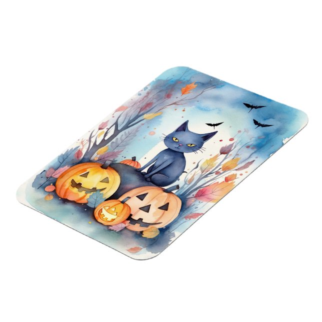 Halloween Oriental Blå Katt Med Pumpa Skräckinjaga Magnet (Vänstra Sidan)