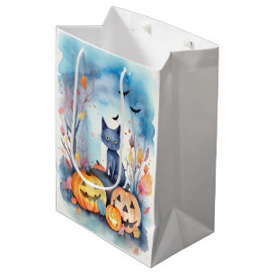 Halloween Oriental Blue Cat with Pumpkins Scary