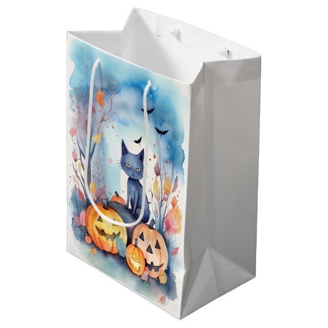 Halloween Oriental Blue Cat with Pumpkins Scary (Framsidan Vinklad)