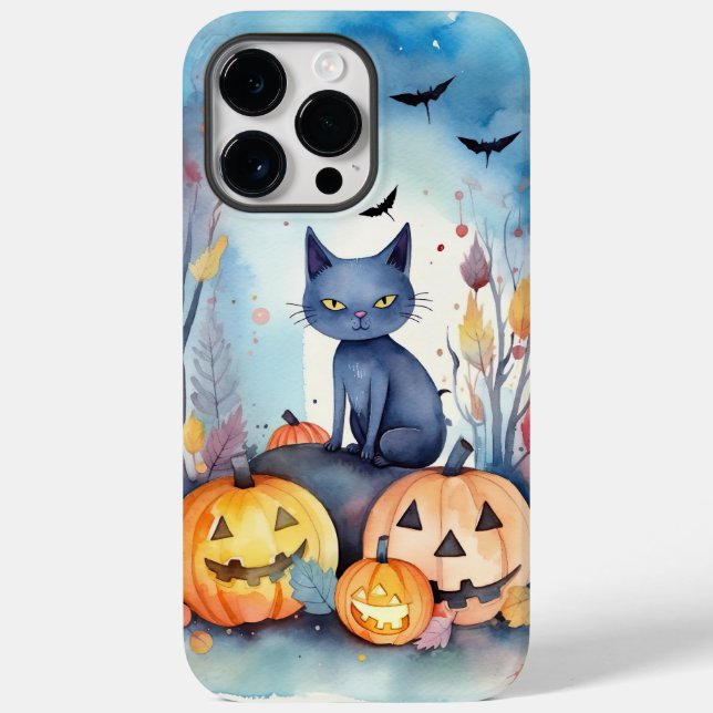 Halloween Oriental Blue Cat with Pumpkins Scary (Baksida)
