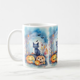 Halloween Oriental Blue Cat with Pumpkins Scary Kaffemugg